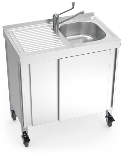 Automatic mobile sink with self-contained free standing system, hot and cold water and left drain bo added to your basket