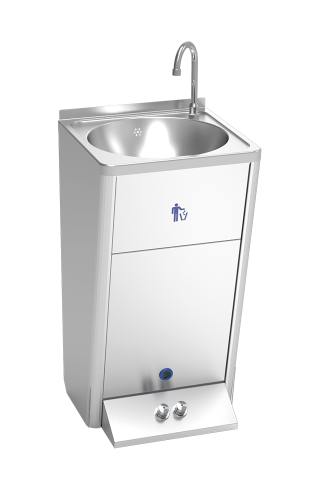 Automatic self-contained mobile hand-sink, 2 push button for cold & hot water added to your basket